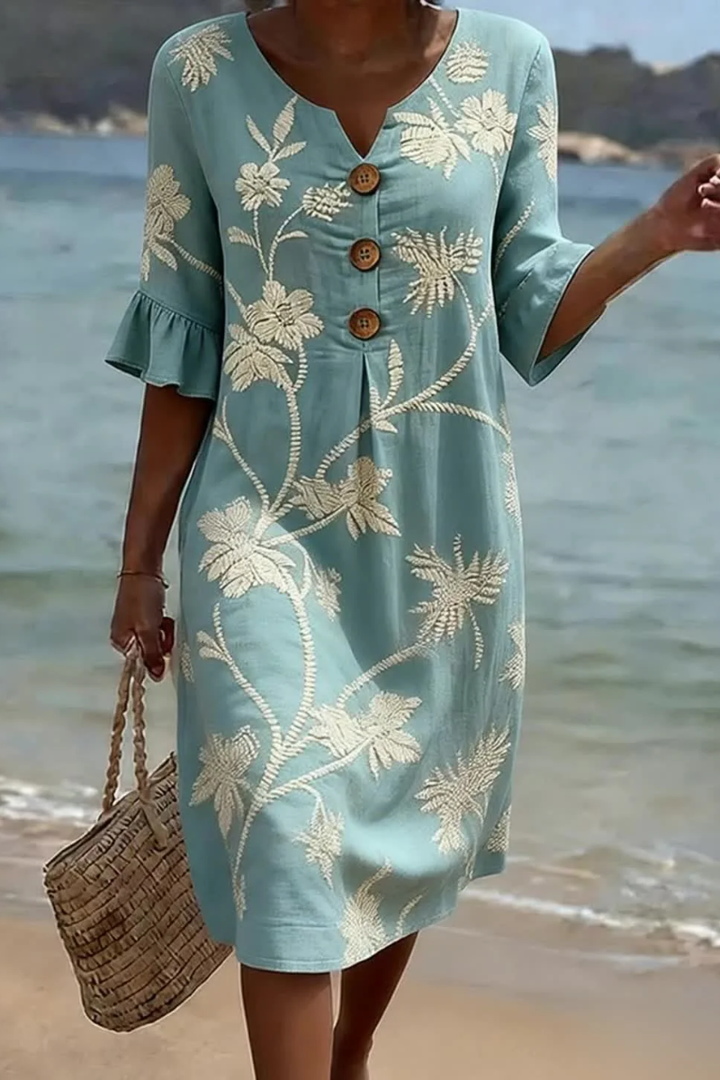 Beata™ | Elegancka sukienka w kwiaty z guzikami