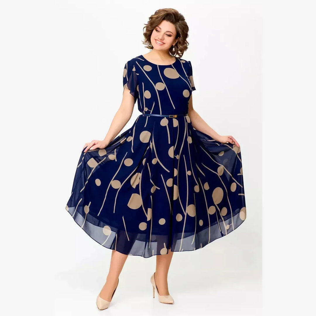 Ivy | Sukienka Midi W Granatowe Grochy