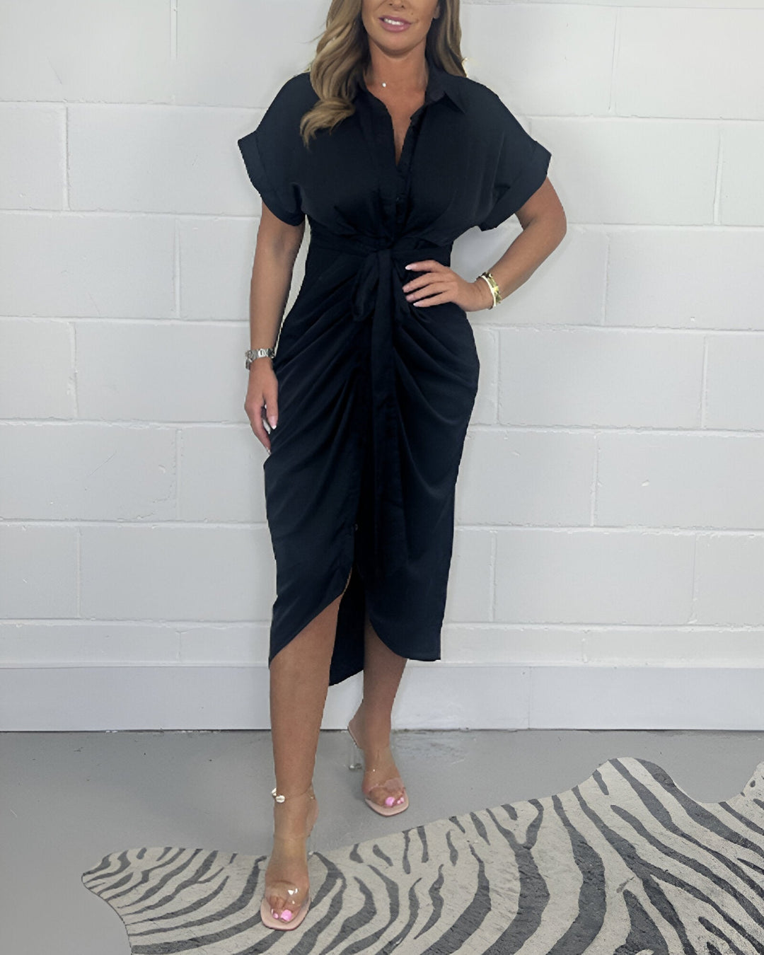 Monika™ | Elegancka Sukienka Midi z Plisowaną Tali