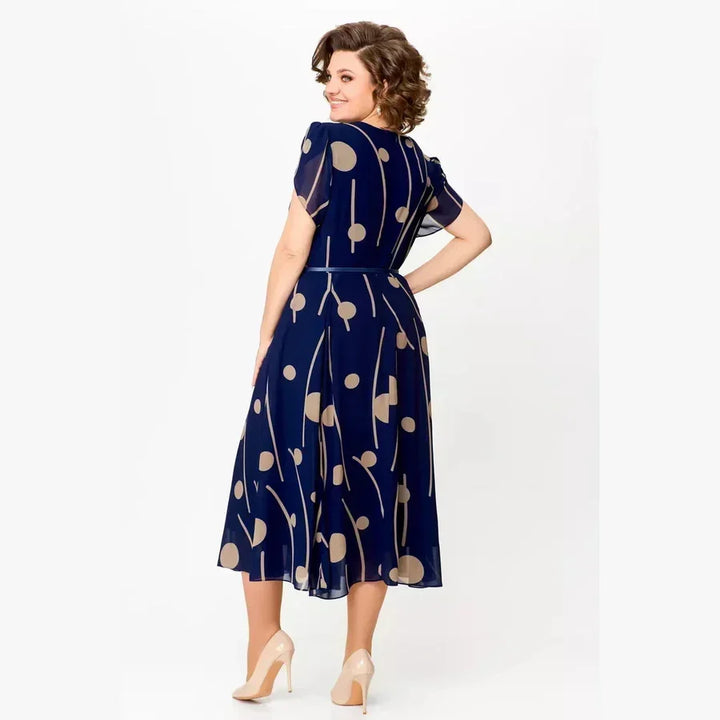 Ivy | Sukienka Midi W Granatowe Grochy