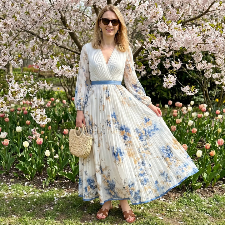 Floriana – plisowana sukienka maxi w kwiaty