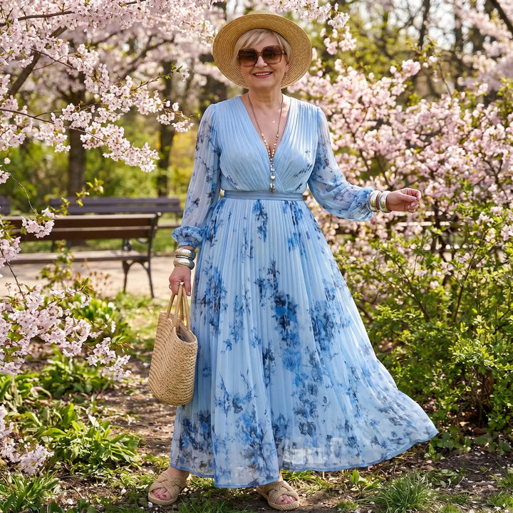 Floriana – plisowana sukienka maxi w kwiaty