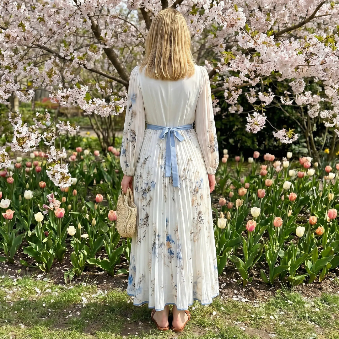 Floriana – plisowana sukienka maxi w kwiaty