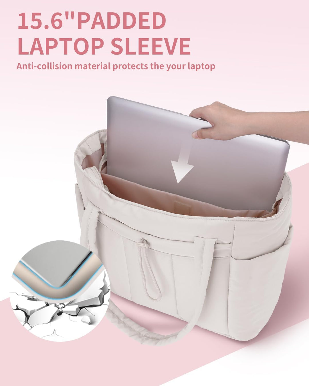 Pojemna damska tote torba na laptopa z bezpieczną kieszenią na kubek