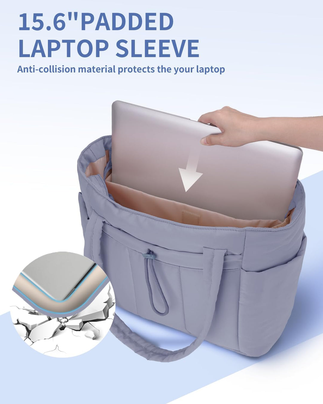 Pojemna damska tote torba na laptopa z bezpieczną kieszenią na kubek