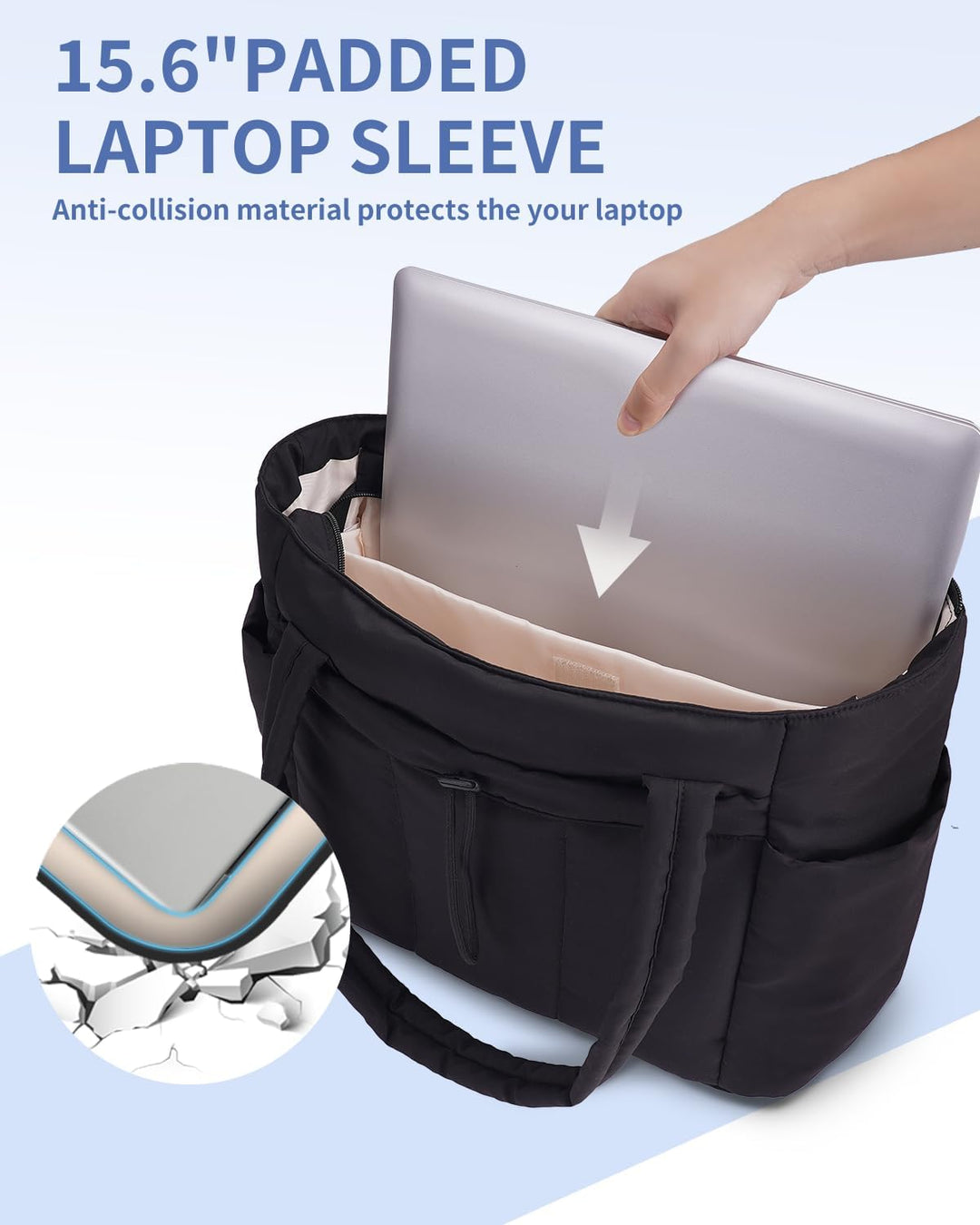 Pojemna damska tote torba na laptopa z bezpieczną kieszenią na kubek
